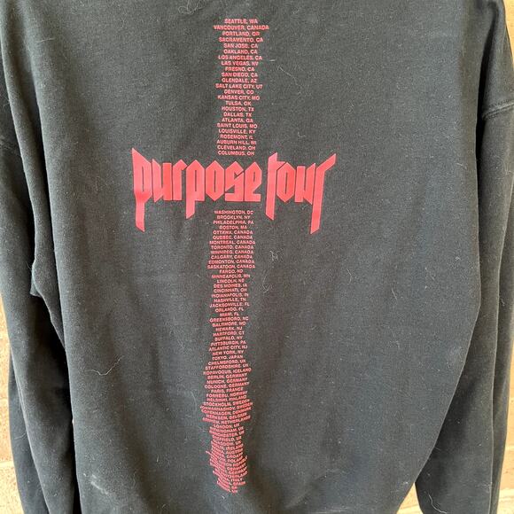 Justin Bieber 2017 Purpose Tour Merch Crewneck Sweatshirt Black 100% Cotton - Picture 6 of 9